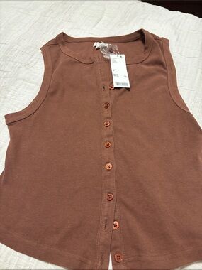 BDG Button-Front Tank Top in Brown